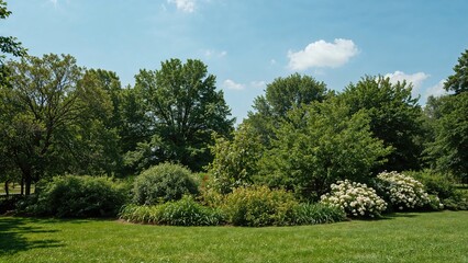 Natural Green Backdrop Highlighting Grass, Shrubs, and Trees