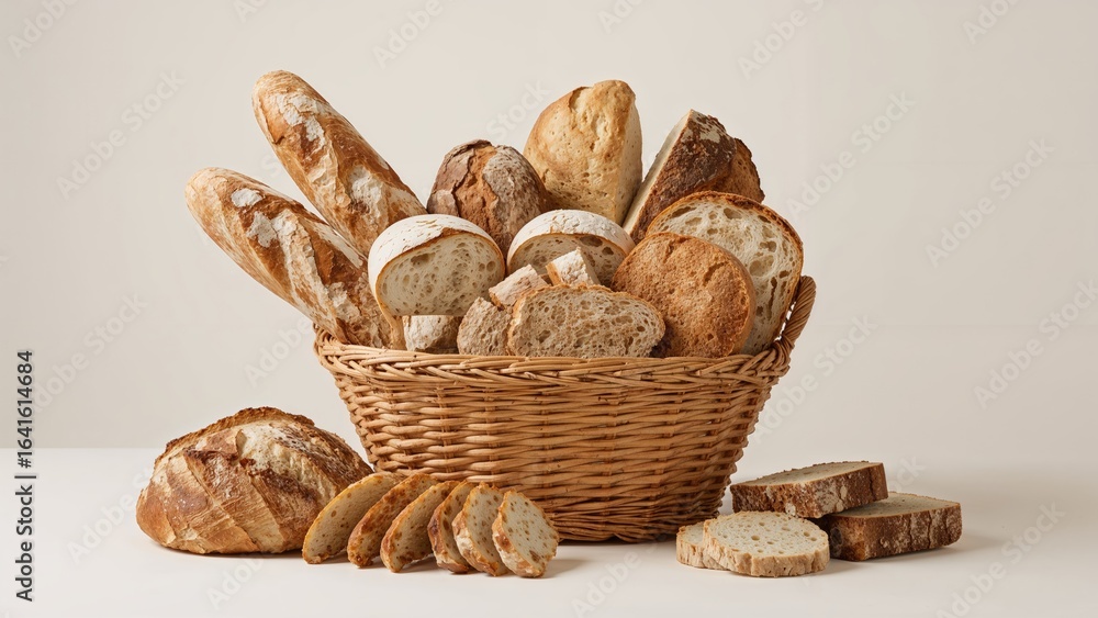 Aufkleber basket filled with an array of sliced bread varieties