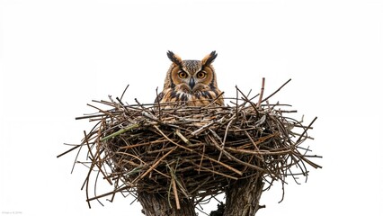 A Great Horned Owl's Nest Housing an Owlet