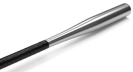 Close up of a metal baseball bat handle isolated on white background