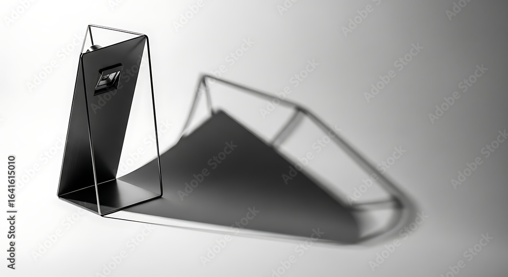 Poster a monochrome image showing a triangular prism with a cutout casting a shadow on a light surface