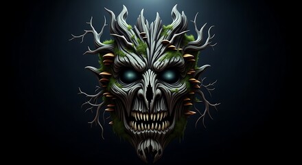 Naklejka premium Sinister Forest Spirit with Glowing Eyes, Moss, and Fungi