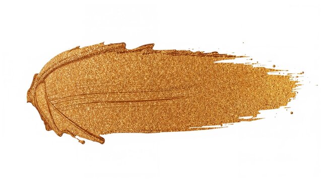 Shimmering bronze and gold brushstroke with textured paint effect on a plain backdrop.