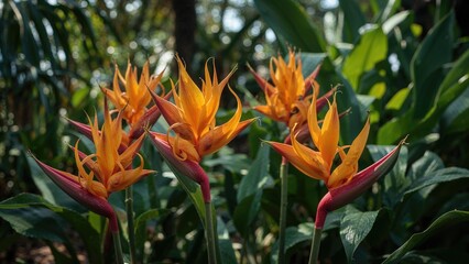 Obraz premium Colorful Heliconia blossoms in a landscaped area