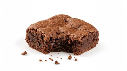 Delicious homemade chocolate brownies with crumb topping on a white backdrop