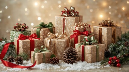 Presents arranged in a joyful seasonal atmosphere