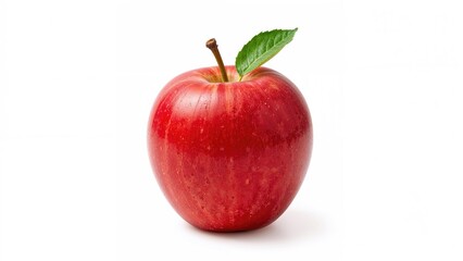 Lively scarlet apple set on a stark white background. Isolated item featuring clipping path.