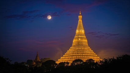 Radiant temple glowing beneath the moonlight