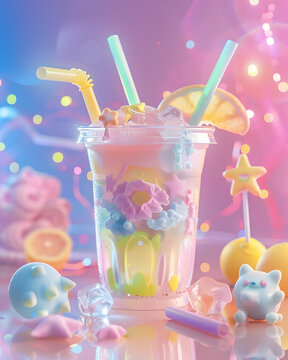 Pastel lemonade in transparent cup with ice cubes eecb fcf