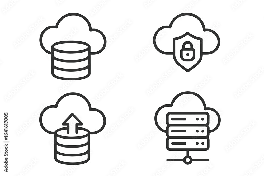 Poster modern cloud storage icons set. data storage cloud computing vector symbols. secure database, cloud 
