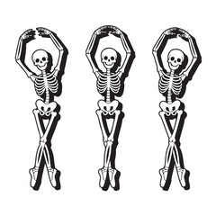 Three dancing ballerina skeletons performing ballet poses for halloween © MdMezbahul
