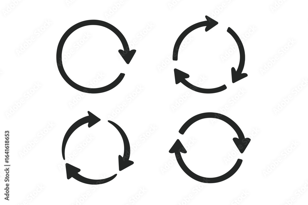 Poster circular arrow loop icons set. recycle, reload, repeat, refresh, synchronize, update symbols. vector
