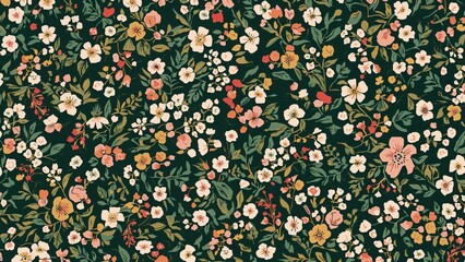 Floral pattern influenced by liberty style. Plant-themed background for clothing. Trendy flower artwork great for fashion and interior embellishment