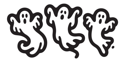 Obraz premium Three simple outline ghosts vector illustration for halloween design
