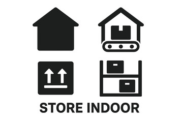 A set of manipulation symbols for packaging cargo and goods. Marking for products: Store indoor. Logistics and shipping icons for warehouse and delivery. Vector elements.
