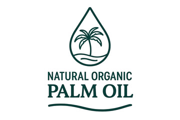 Organic palm oil product packaging concept. Palm tree in oil drop icon. Natural eco-friendly label for food ingredient and sustainable cosmetic. Liquid element silhouette. Vector illustration set.