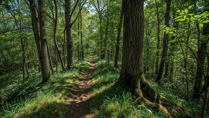 Naklejka premium Illuminated Moss-Covered Nature Walk