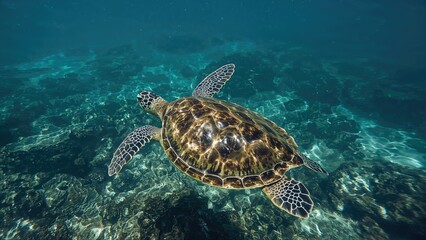 Obraz premium Green Sea Turtle gliding through ocean waters