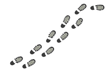 Seamless trail of boot prints, walking footsteps pattern, isolated black shoe marks, human footprints path vector illustration, transparent background, outdoor activity, hiking and adventure concept