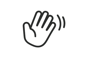 Outline waving hand icon with motion lines, symbol for greeting, goodbye, hello, farewell, welcome, hand gesture concept, social interaction, flat vector graphic isolated on transparent background