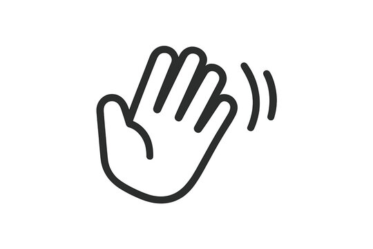 Outline waving hand icon with motion lines, symbol for greeting, goodbye, hello, farewell, welcome, hand gesture concept, social interaction, flat vector graphic isolated on transparent background