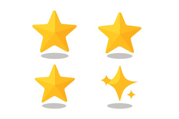 Obraz premium Shiny yellow star rating icons with soft shadow, glossy gold decorative elements, sparkling award symbols, vector illustration for feedback, review, achievement, favorite, ranking, and reward concepts