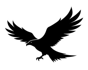 Silhouette of Bald eagle flying flying and hunting  icon line airt vactor outline Illustrations on white background