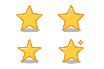 Obraz premium Shiny yellow gold star icons set. Cartoon style rating stars with circle shadows. Decorative vector elements for reviews, awards, achievement, favorites, feedback, UI design, transparent background