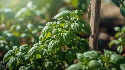 Lush Green Basil Plant in Nature