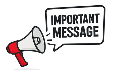 Megaphone important announcement message speech bubble. Loudspeaker for urgent update, alert, notification, business, marketing, advertising, promotions. Vector illustration isolated banner.