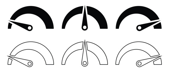 Speedometer vector, icon set. Set of speedometer fill and outline sign icon. Flat style simple meter vector illustration graphic design. Indicator meter scale symbol icon on white background.
