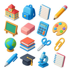 Vibrant school supplies icons for education projects and creative learning. Generative AI