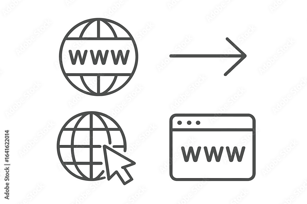 Poster website line icon set. go to web, www, internet, browser, and globe symbols. simple outline vector i