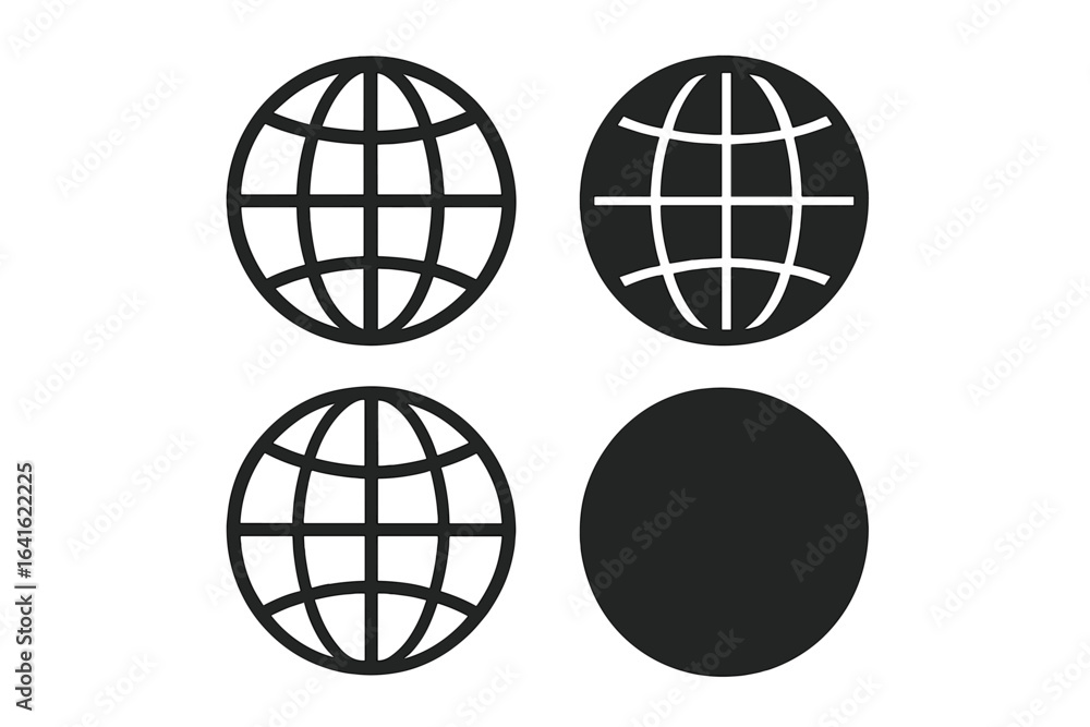 Poster global network web icons set. internet globe outline, silhouette, vector illustration. worldwide com