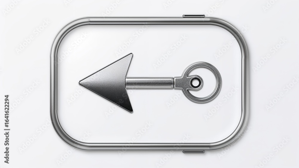 Poster navigation arrow symbol combined with a key, featuring a circular border and rounded button design