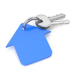 Keychain with House, 3d rendered image. Isolated on white background