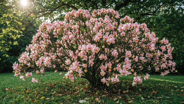 Orchid tree blossoms in a vibrant garden setting during spring and summer