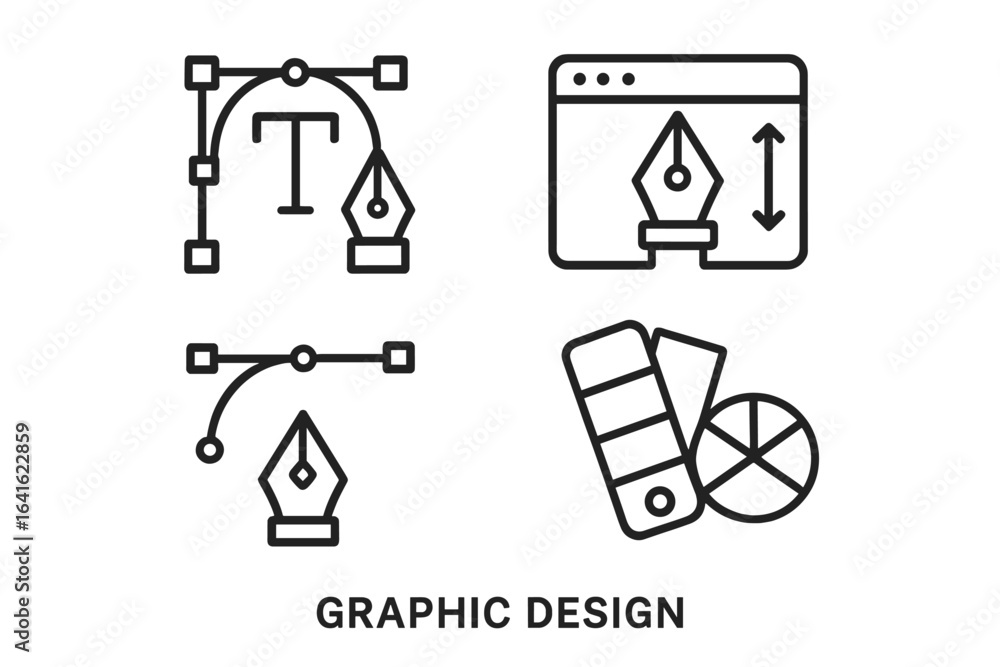 Aufkleber graphic design conceptual icons set. linear style vector illustration for digital design, web develo