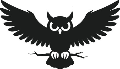 Flying Owl Silhouette on Branch – Spooky Halloween Vector Illustration