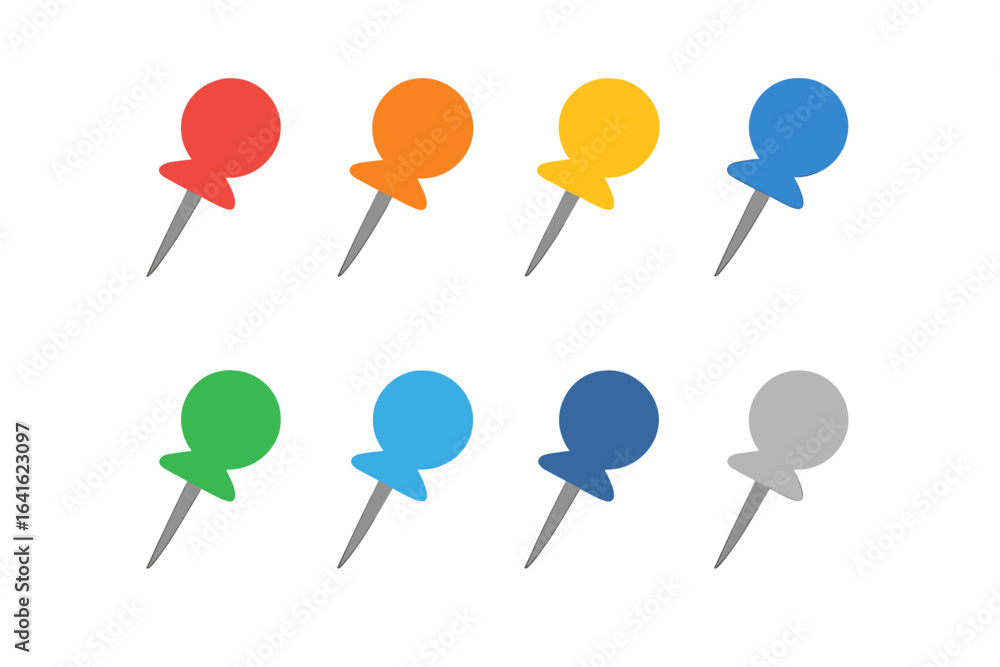 Poster colorful pushpin vector icons collection. map marker pins set. location pointer symbols for navigati