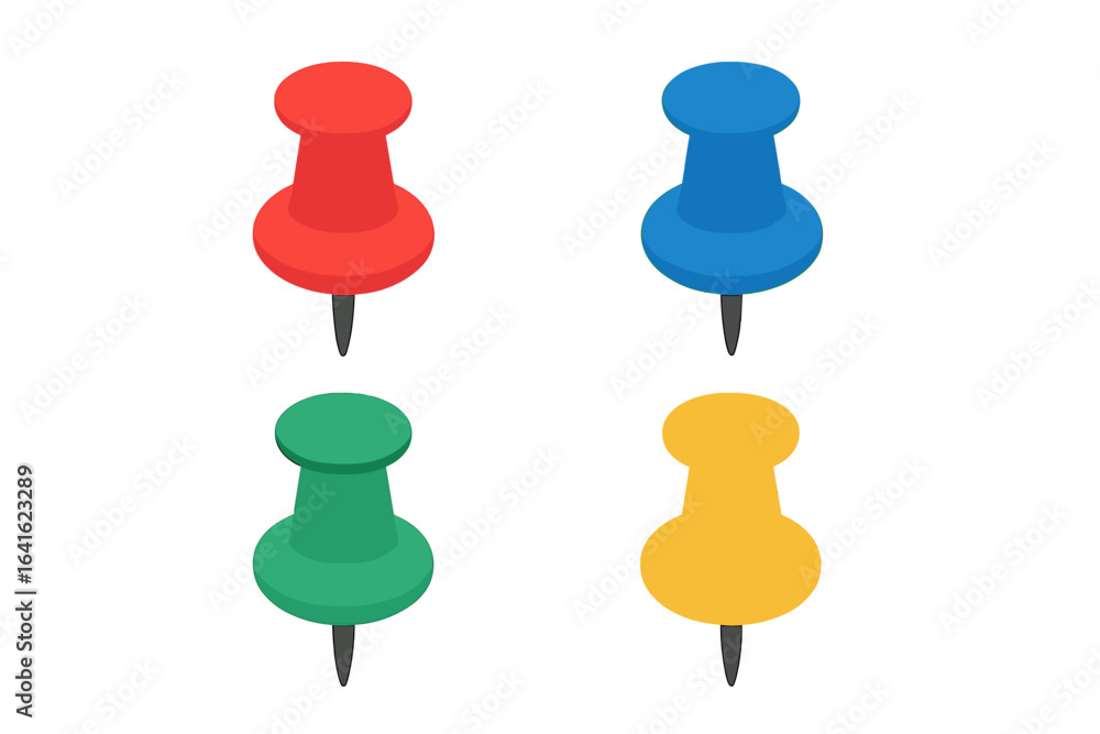 Aufkleber set of colorful pushpin icons isolated on white. vector flat design location pointers. map pins, mar