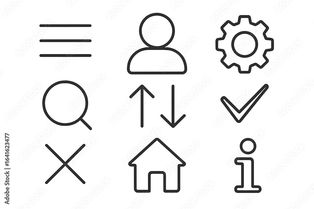 Poster modern minimalist line icons vector set for web design, mobile apps, ui elements. includes menu, use