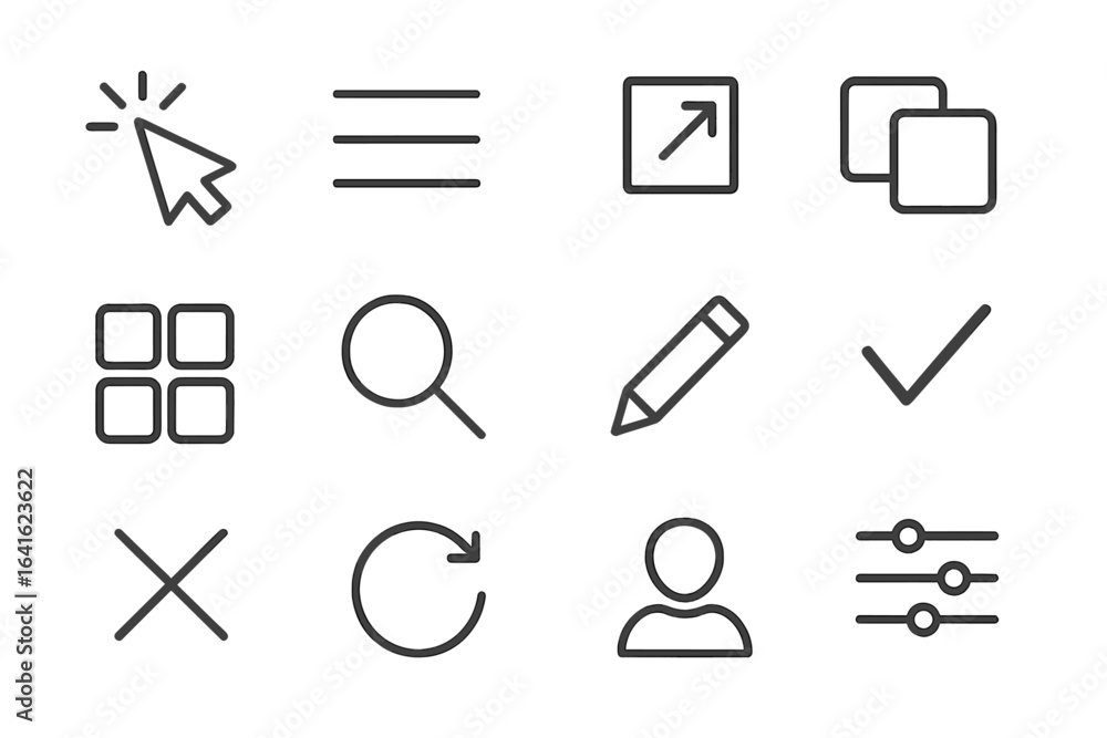 Poster modern minimal line icons set for web design, apps, user interface. click pointer, menu, external li