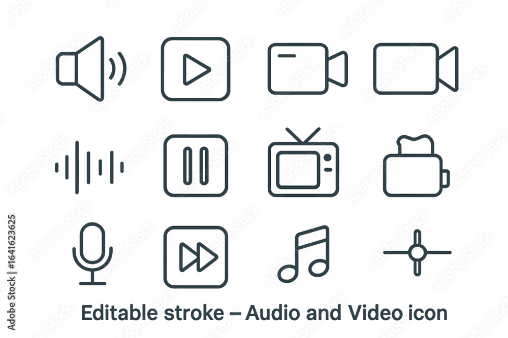 Poster audio video line icon set. multimedia player interface buttons for web & app design. vector symbols 