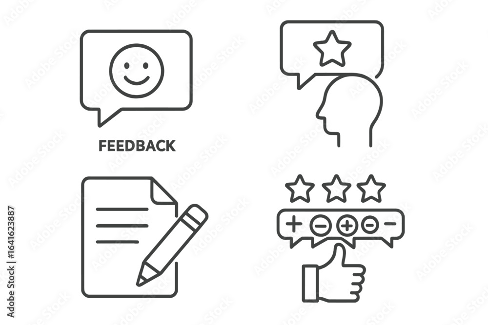 Poster set of conceptual flat linear vector icons for websites and applications, editable outline feedback 