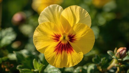 Macro photography of a bright pansy flower in full bloom during summer