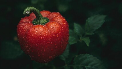 Macro shot of a dew-kissed sweet pepper in shades of red and orange highlighting fresh produce.