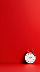 3D Render Red Alarm Clock Minimalist Background Time Deadline