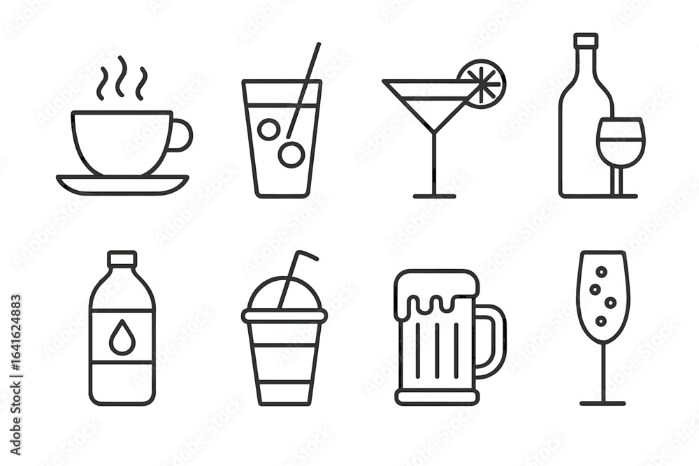 Poster set of conceptual vector icons in flat linear style for websites, apps, and graphic resources – user
