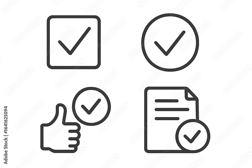 Poster approval checkmark icons set. editable outline vector icons for web, app, user interface, document v